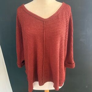 Zenana bat wing sleeves brick waffle knit top large